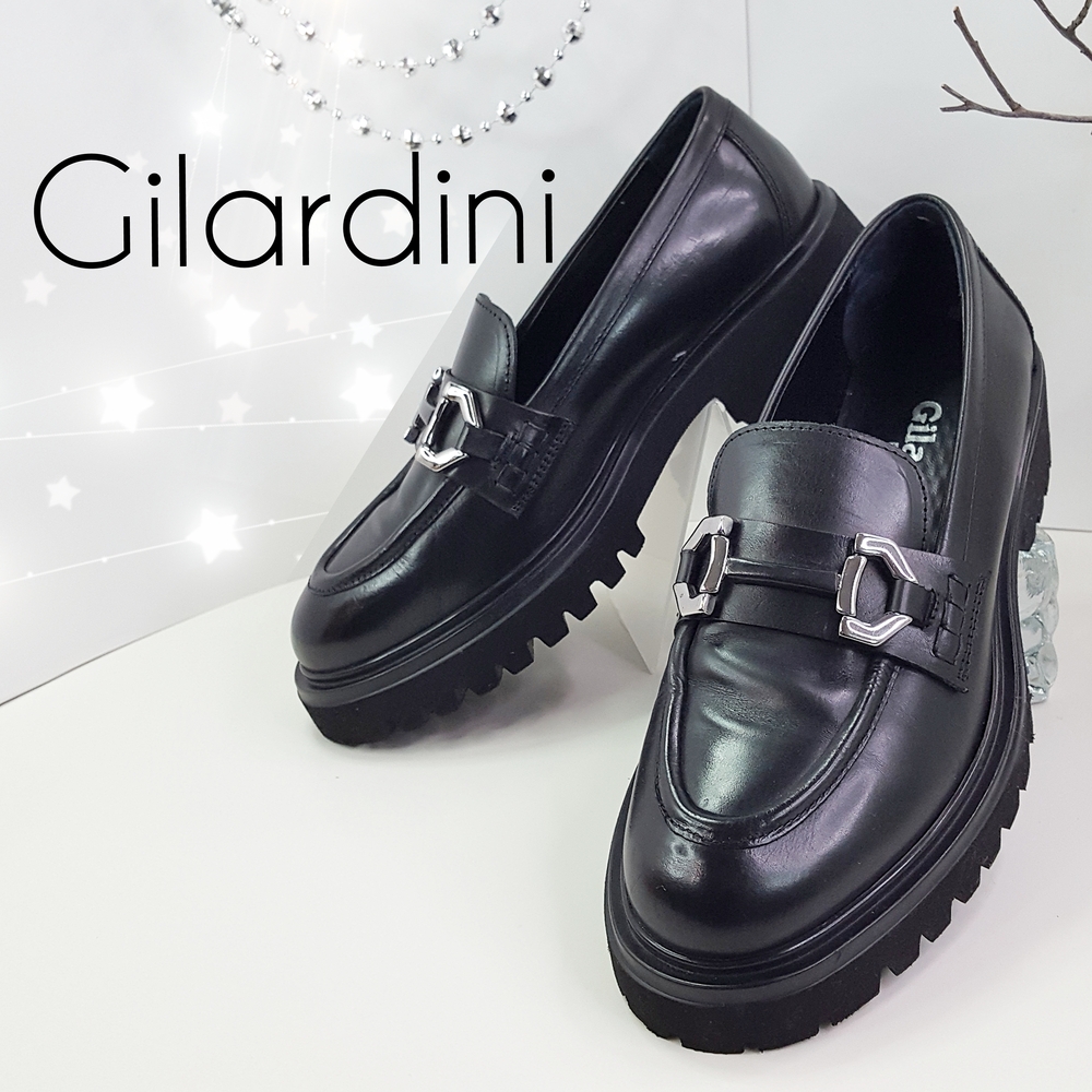 🔥Gilardini🎀Black Leather Women's Chunky Platform Loafers